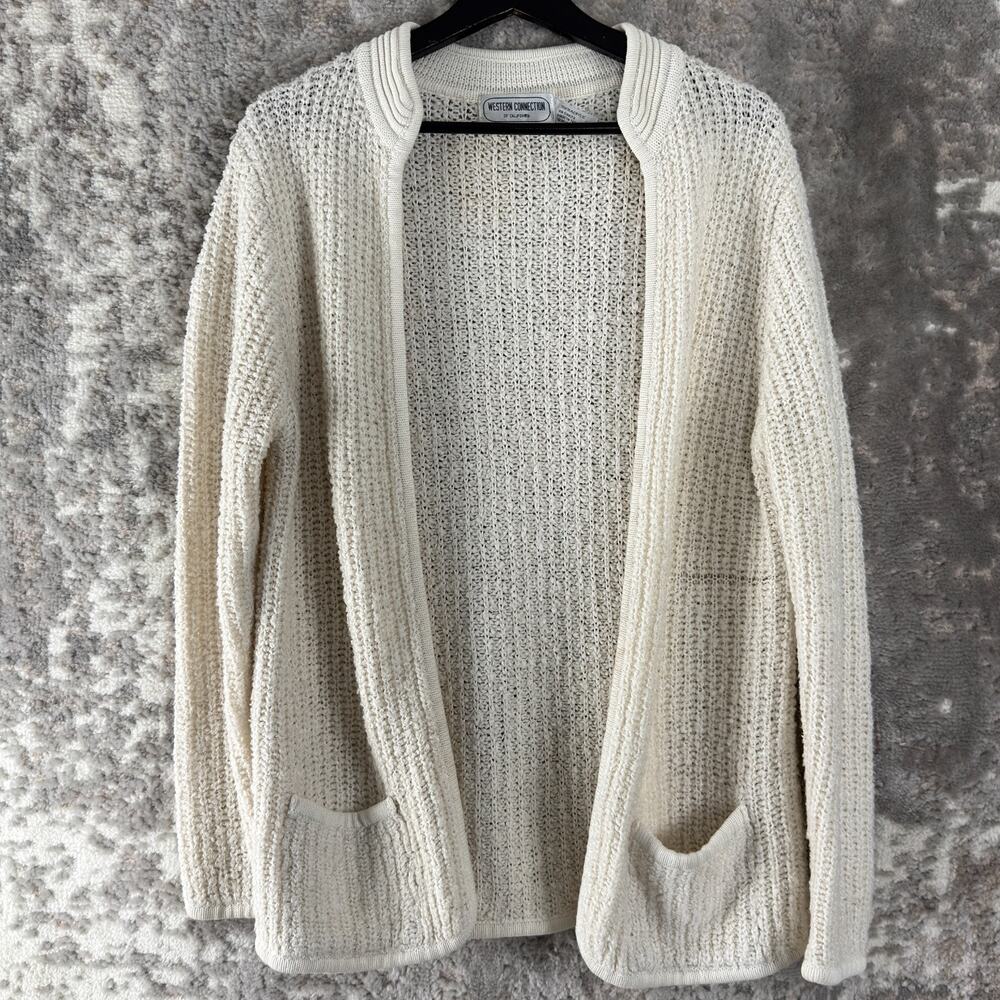 Western Conection Size M Open Front Kint Cardigan Sweater‎ Ivory Long Sleeve